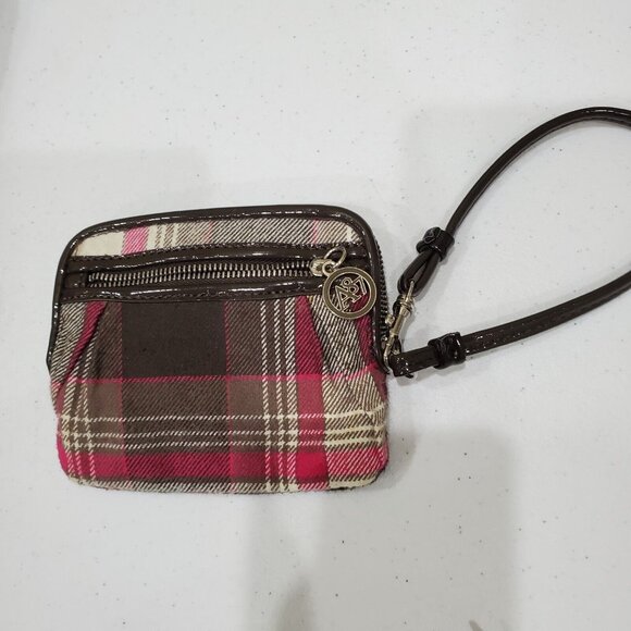 Aeropostale Tote Handbag with Wristlet Brown Pink Plaid Canvas Double Handles - Picture 12 of 15